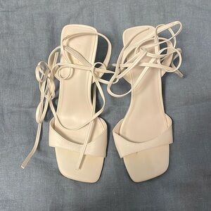 White Ankle Strap Kitten Heels